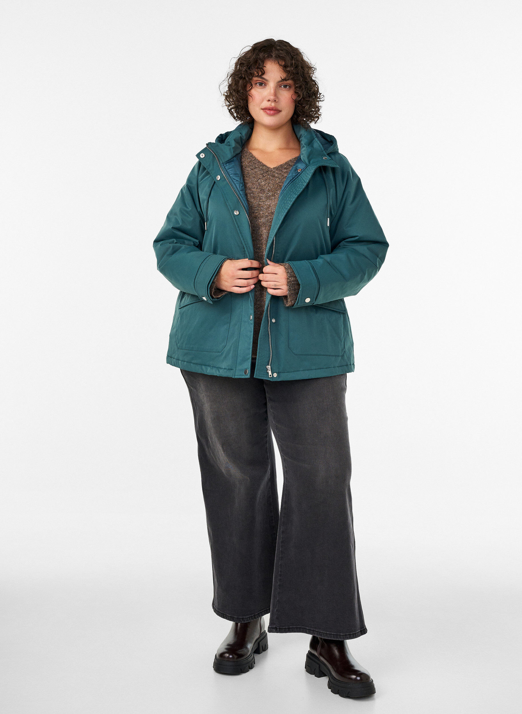 ZizziTopattu parka irrotettavalla hupulla, Vihre&auml;, Model image number 1