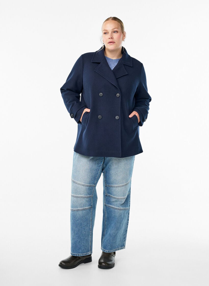 Lyhyt takki kaksoisnapituksella, Sininen, Model image number 1