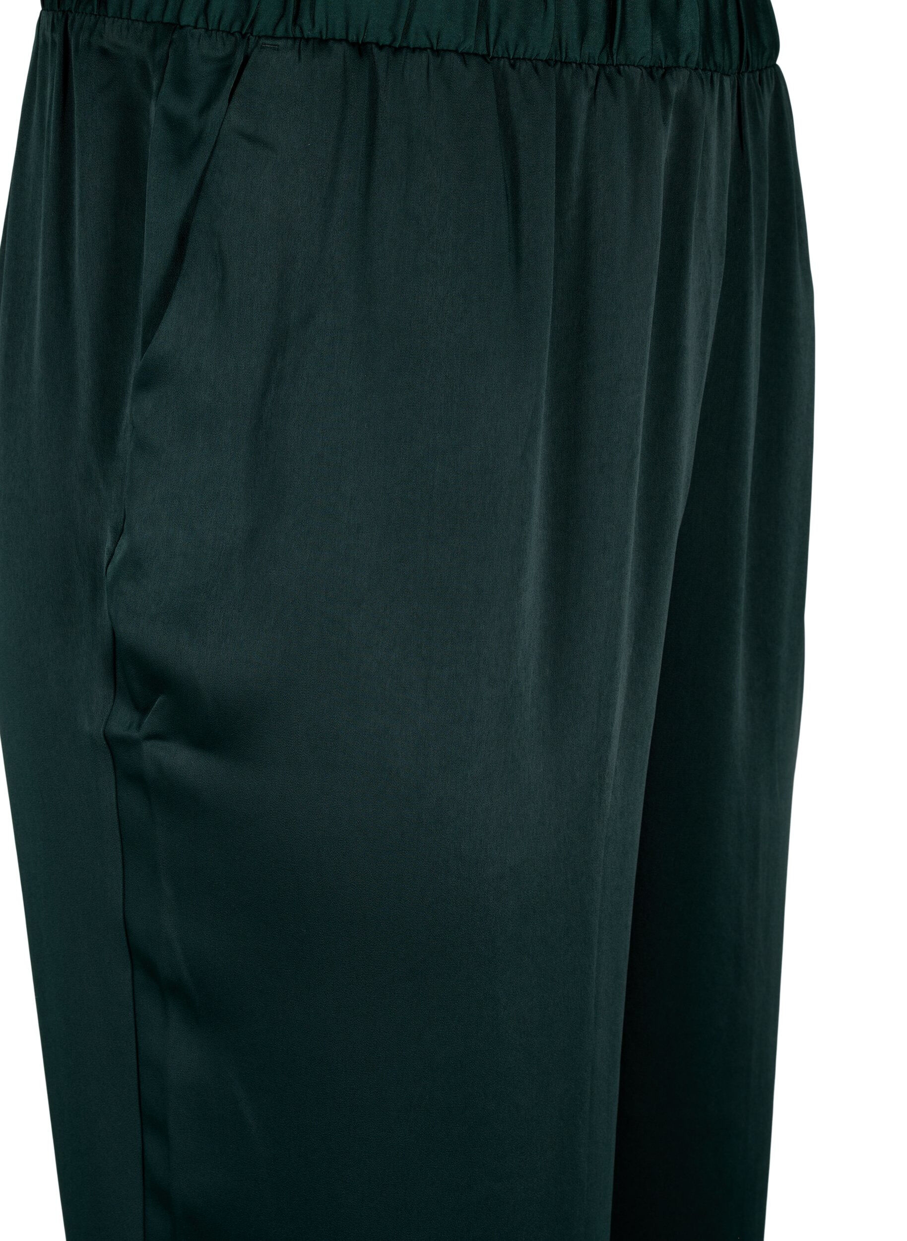 Zizzi Satiiniset pyjamahousut joustavalla vy&ouml;t&auml;r&ouml;nauhalla, Scarab, Packshot image number 2