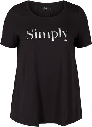Lyhythihainen puuvillainen t-paita painatuksella, Black SIMPLY, Packshot image number 0