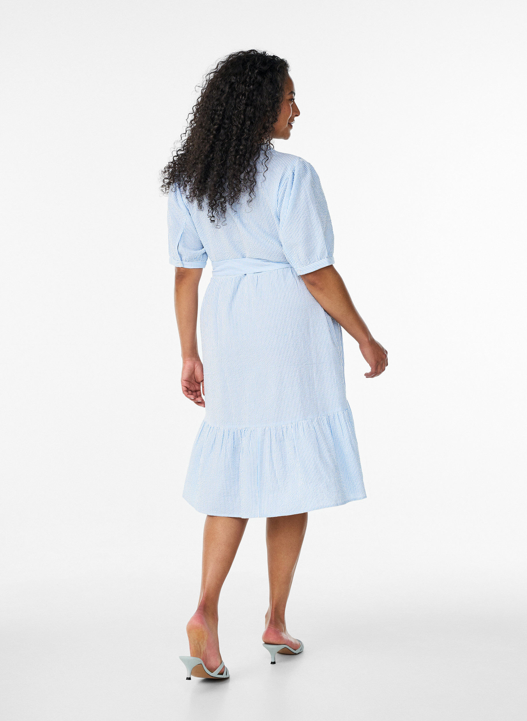 ZizziRaidallinen midimekko puuvillasta vy&ouml;ll&auml;, Valkoinen, Model image number 2
