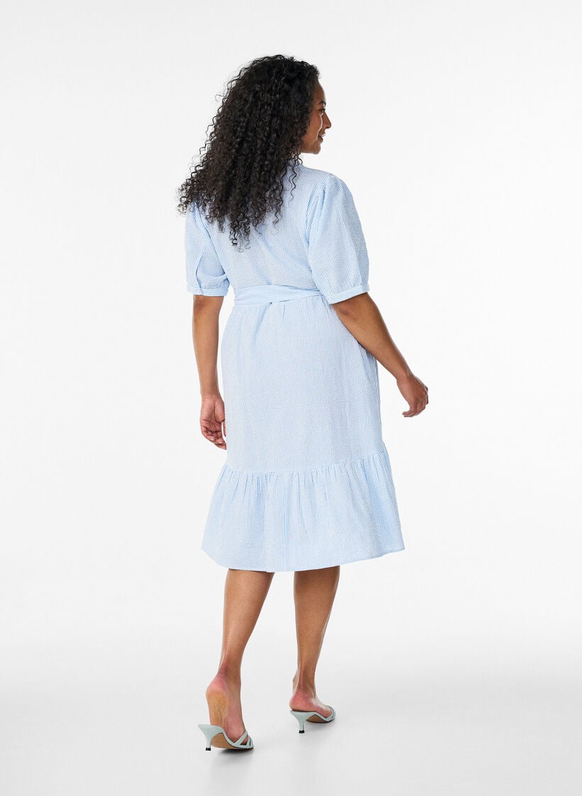 Raidallinen midimekko puuvillasta vy&ouml;ll&auml;, Valkoinen, Model image number 2
