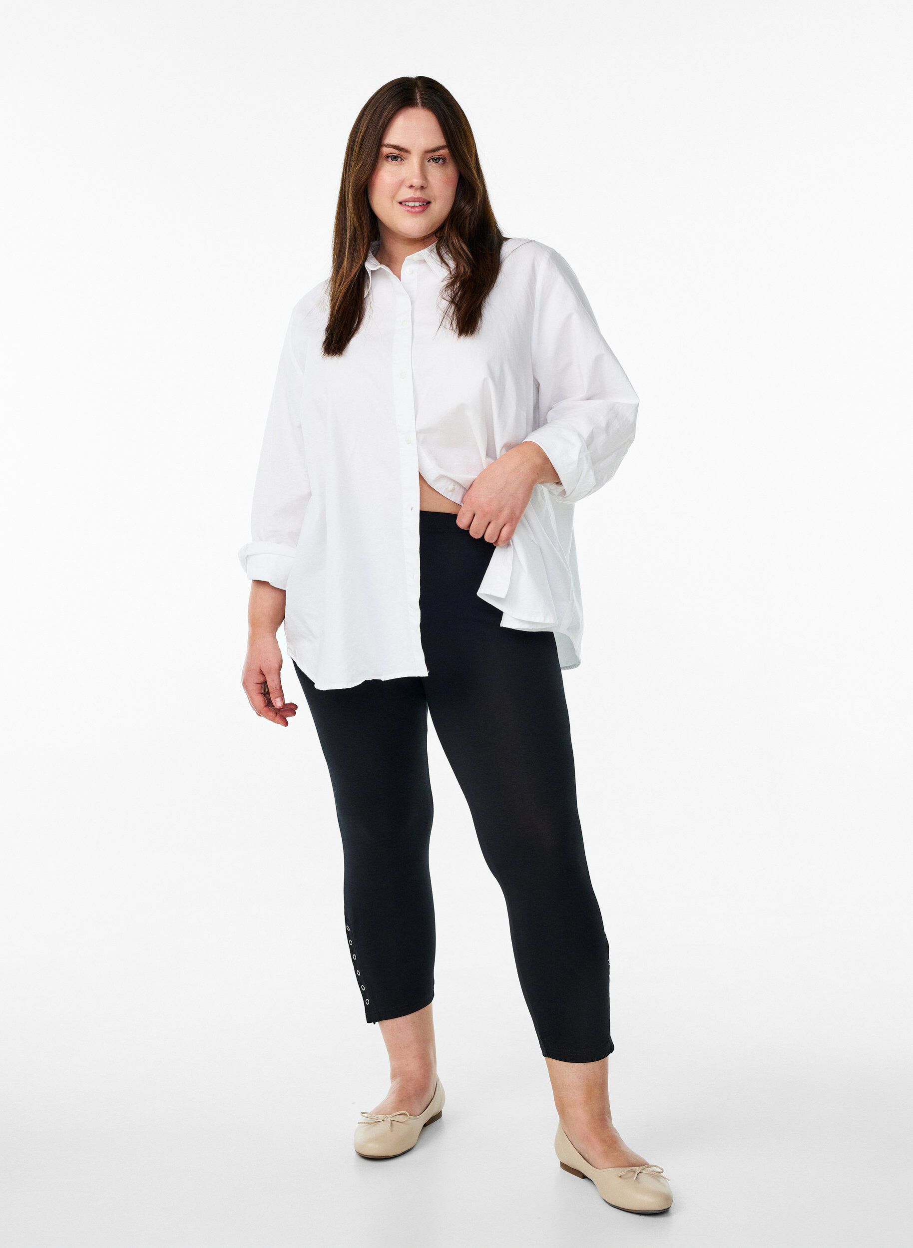 Zizzi3/4-leggingsit napeilla, Musta, Model image number 1