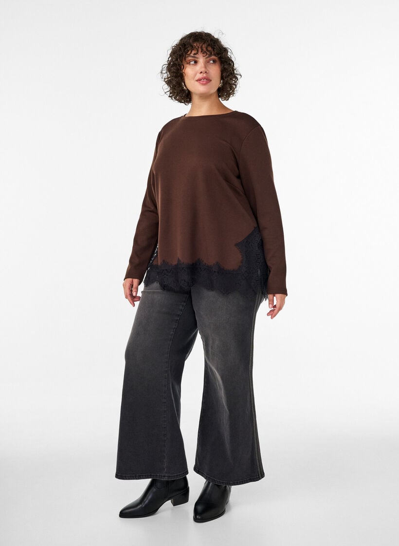 Jersey-pusero pitsisomisteilla, Ruskea, Model image number 1
