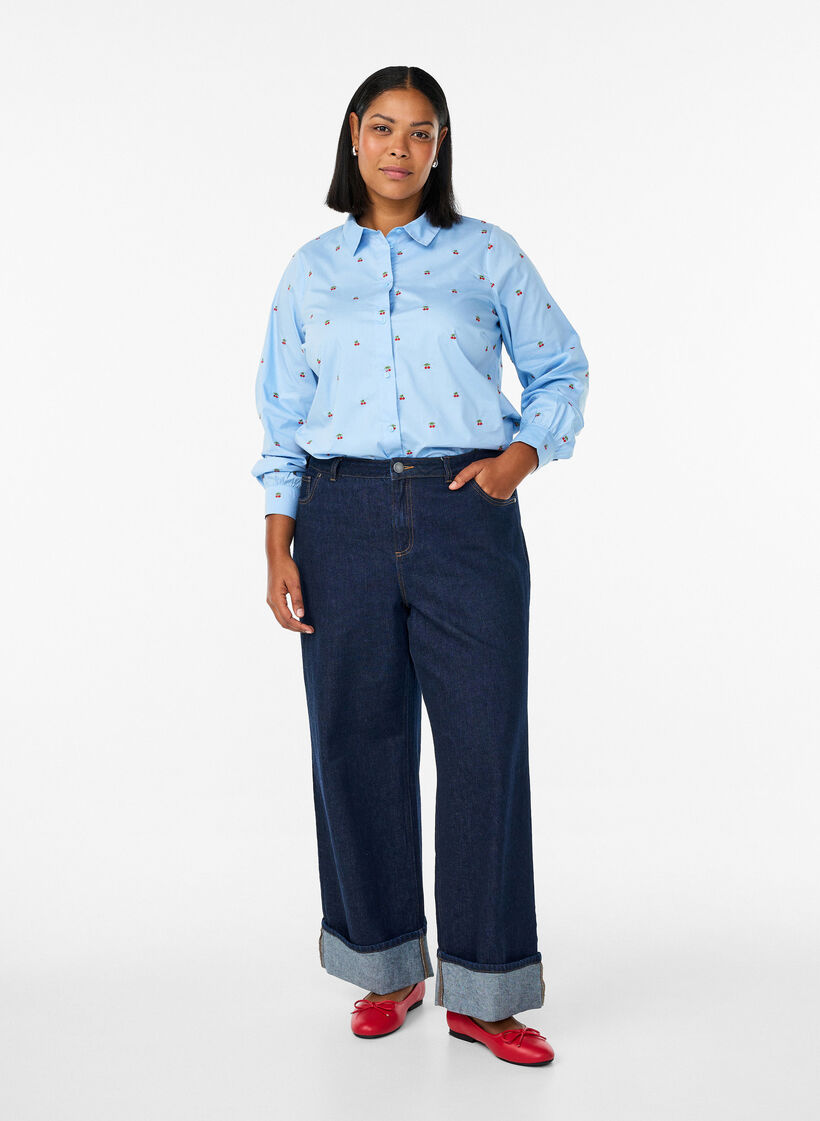 Paita kirjotuilla kirsikoilla, Sininen, Model image number 1