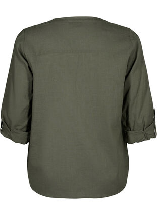 Puuvillainen paitapusero V-kaula-aukolla, Thyme, Packshot image number 1