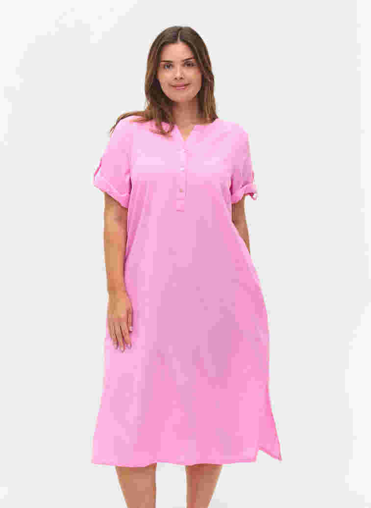 Pitkä paitamekko lyhyillä hihoilla, Begonia Pink, Model image number 0