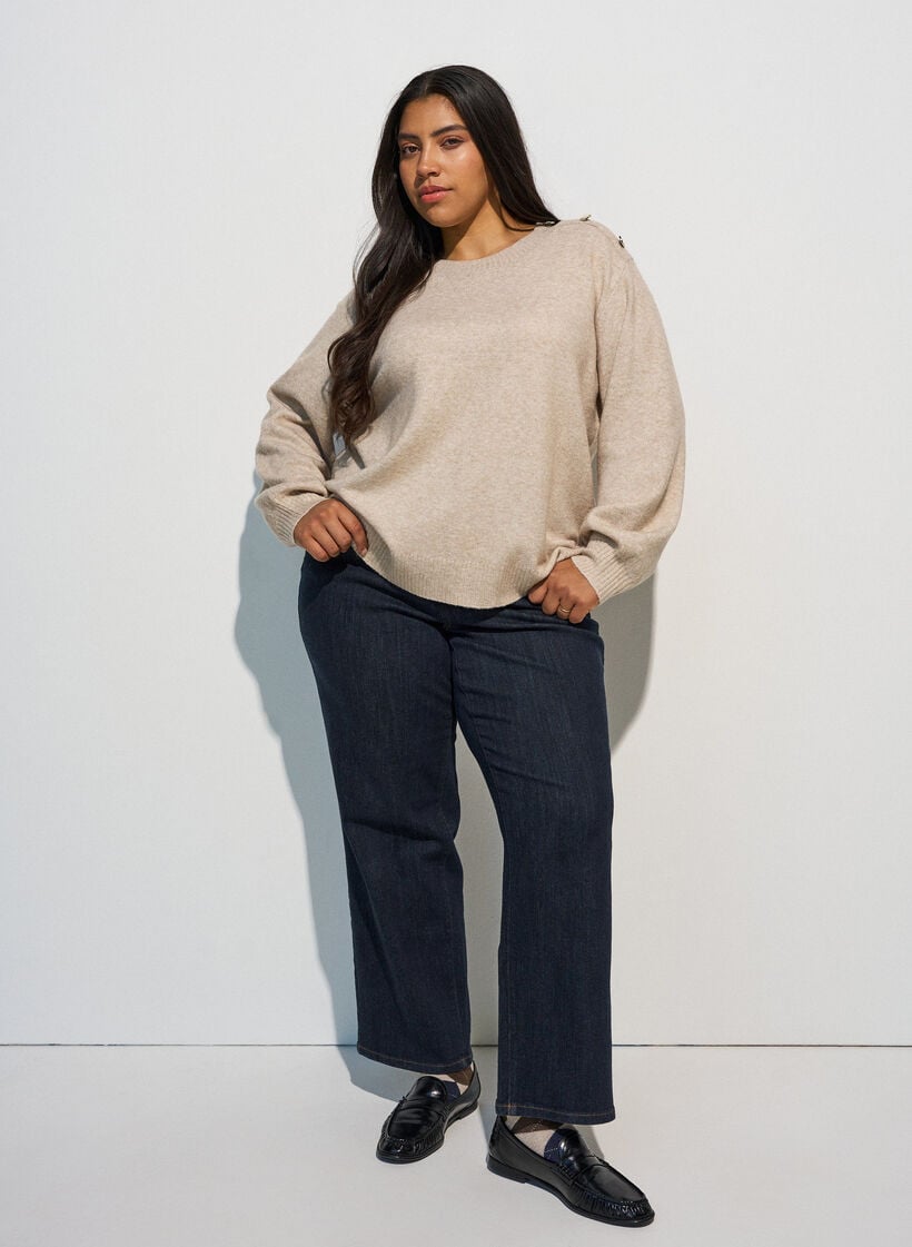 Neulepusero nappiyksityiskohdilla, Beige, Model image number 1