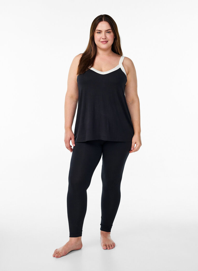 Yötoppi olkaimilla ja V-pääntiellä, Musta, Model image number 1