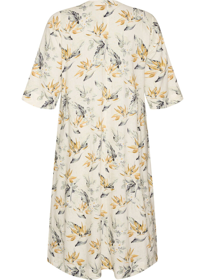 Midimekko pellavasta ja viskoosista 1/2-hihoilla, Valkoinen, Packshot image number 1