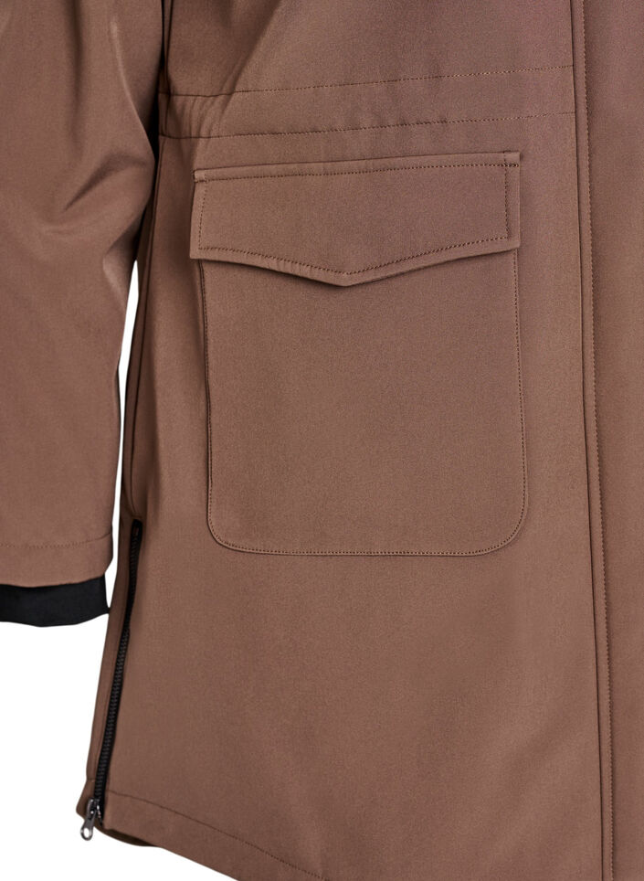 Vett&auml; hylkiv&auml; softshell-takki, jossa on tikattu vuori, Ruskea, Packshot image number 3