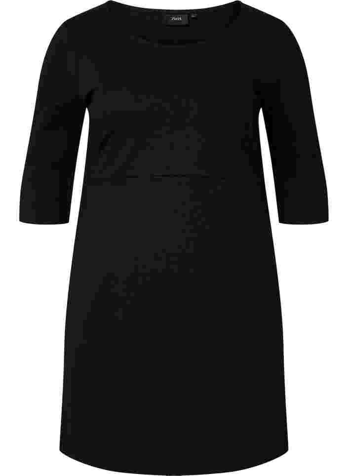 Yksivärinen mekko 3/4-hihoilla ja halkiolla, Black, Packshot image number 0