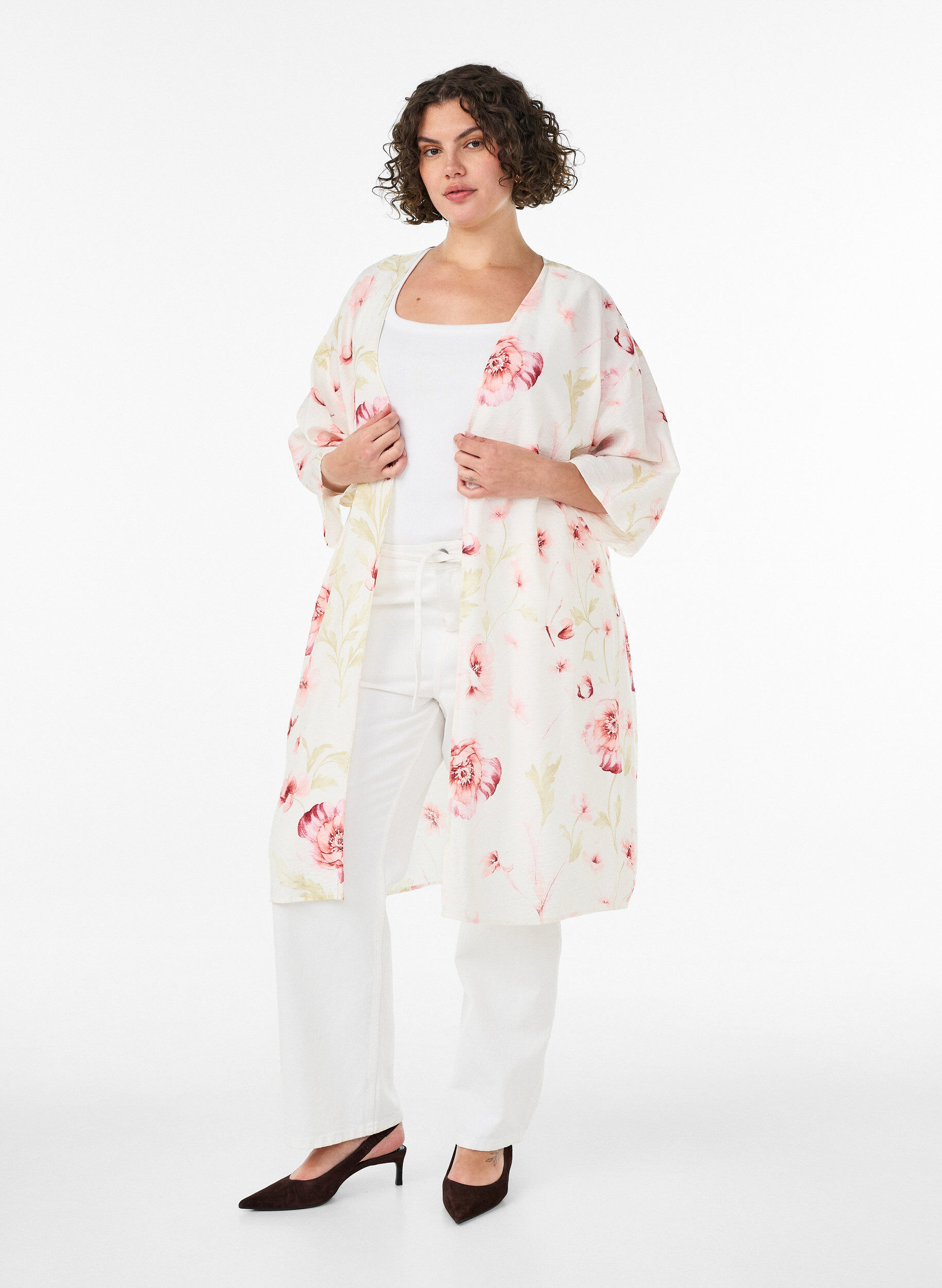 ZizziViskoosikimono, 3/4-mittaiset hihat, Punainen, Model image number 1