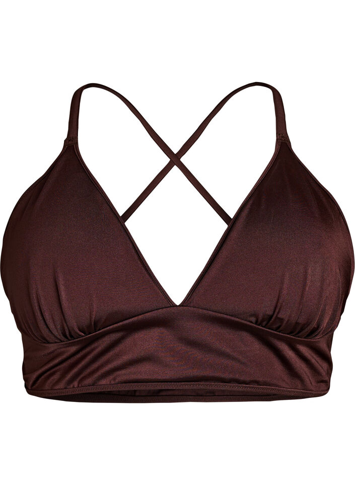 K&auml;&auml;nnett&auml;v&auml; bikinitoppi V-p&auml;&auml;ntiell&auml; ja ristiselk&auml;olkaimilla, Ruskea, Packshot image number 0