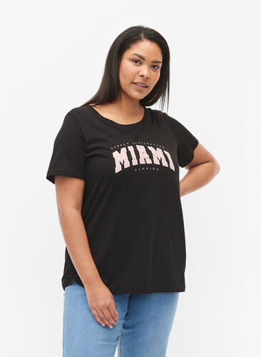 Puuvillainen t-paita printillä, Black MIAMI, Model image number 0