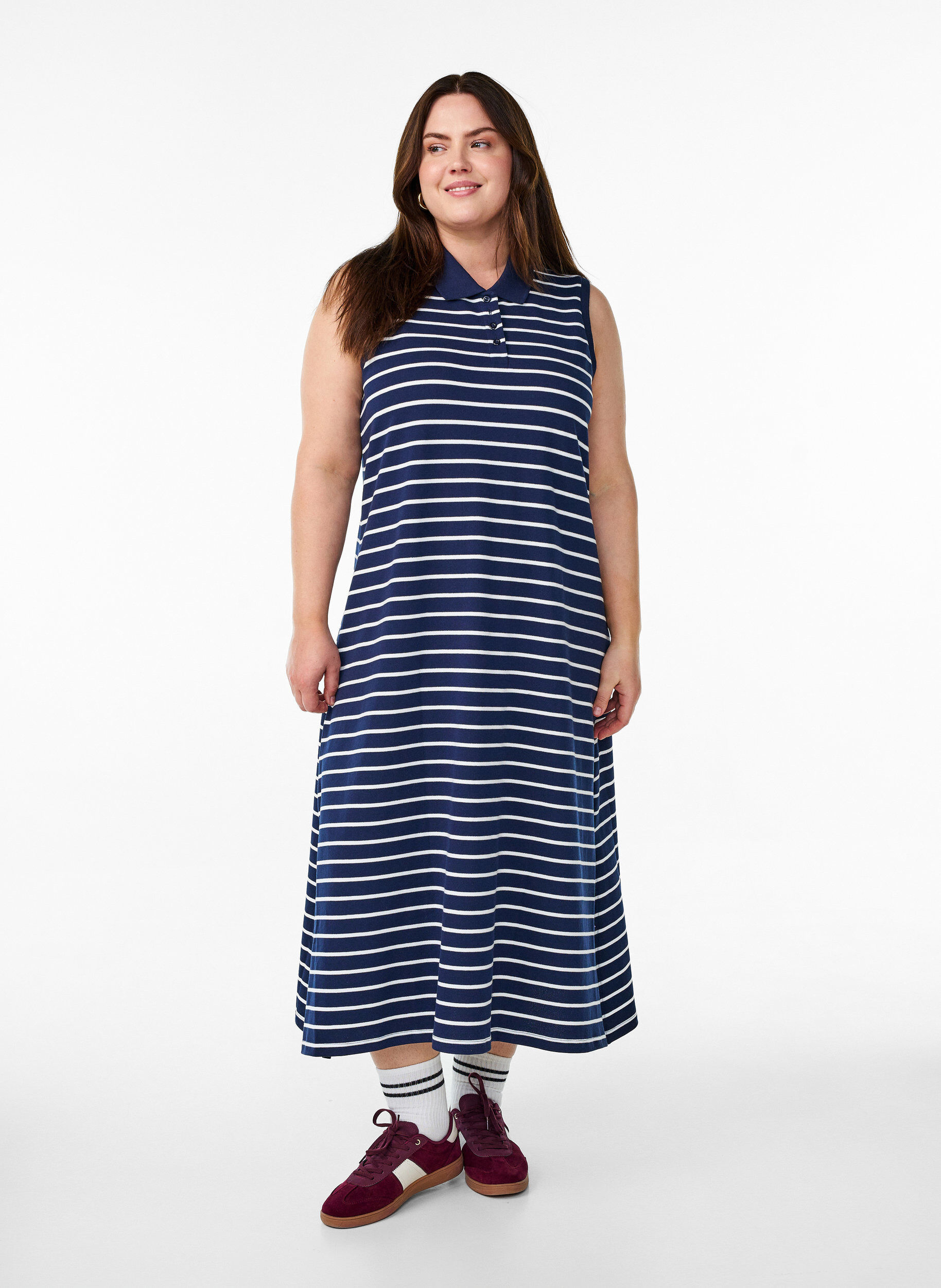 Zizzi Hihaton polo-mekko midi-pituudella, Sininen, Model image number 0