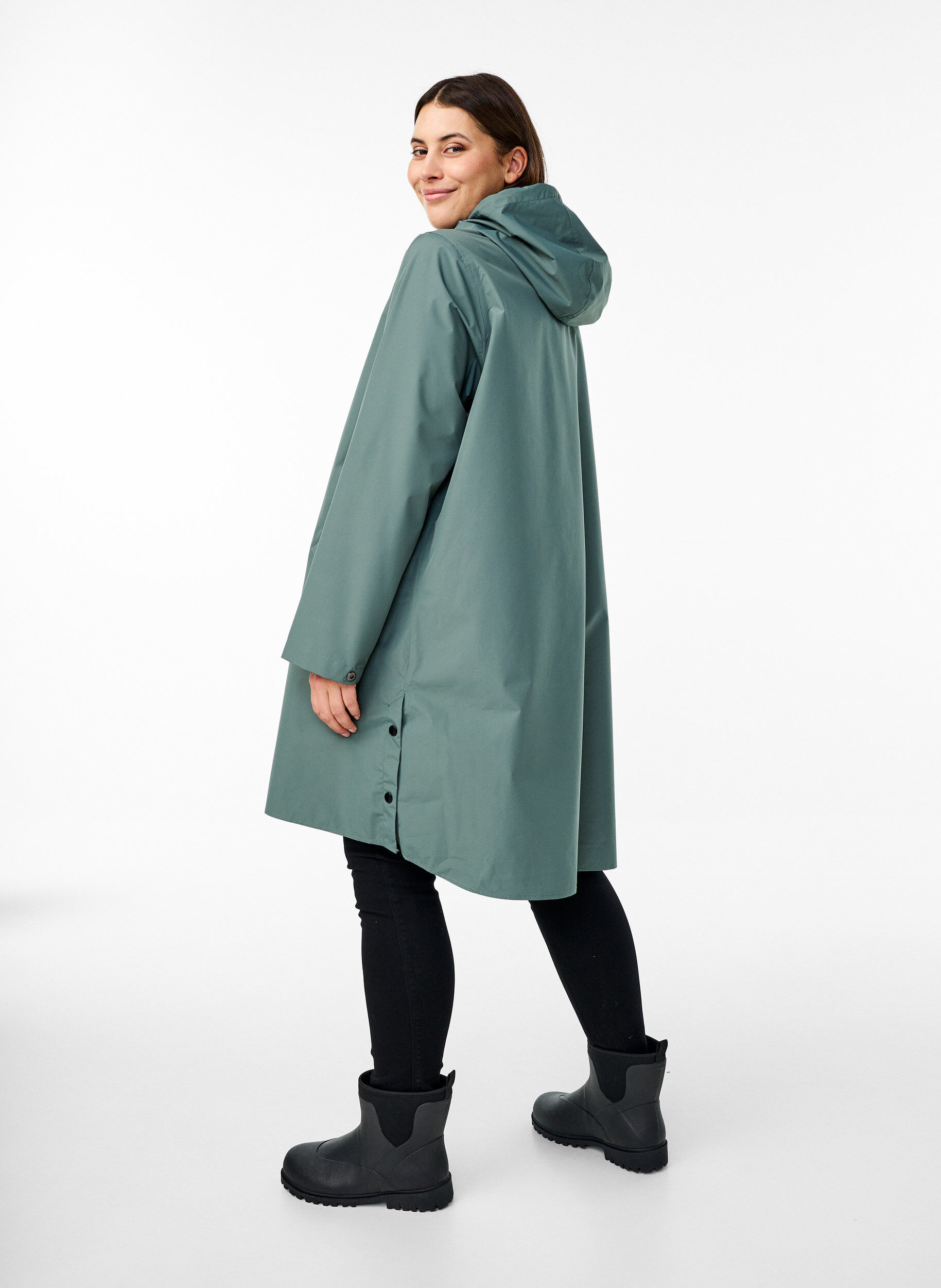 ZizziSadetakki, jossa on taskut ja huppu, Vihre&auml;, Model image number 2