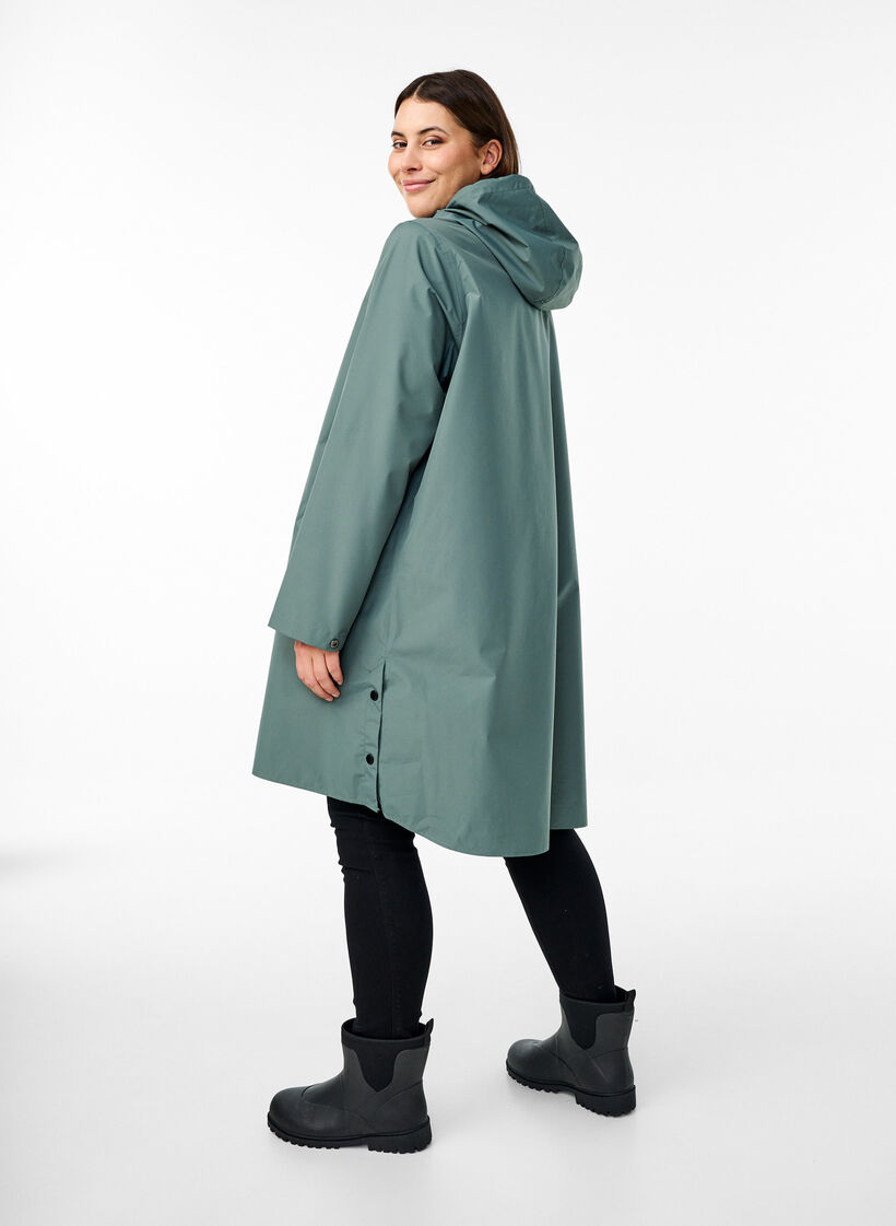 Sadetakki, jossa on taskut ja huppu, Vihre&auml;, Model image number 2