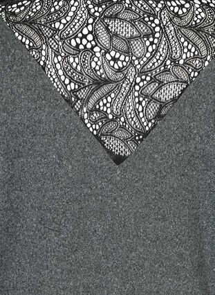 Meleerattu pusero pitsiselällä, Dark Grey Melange, Packshot image number 3