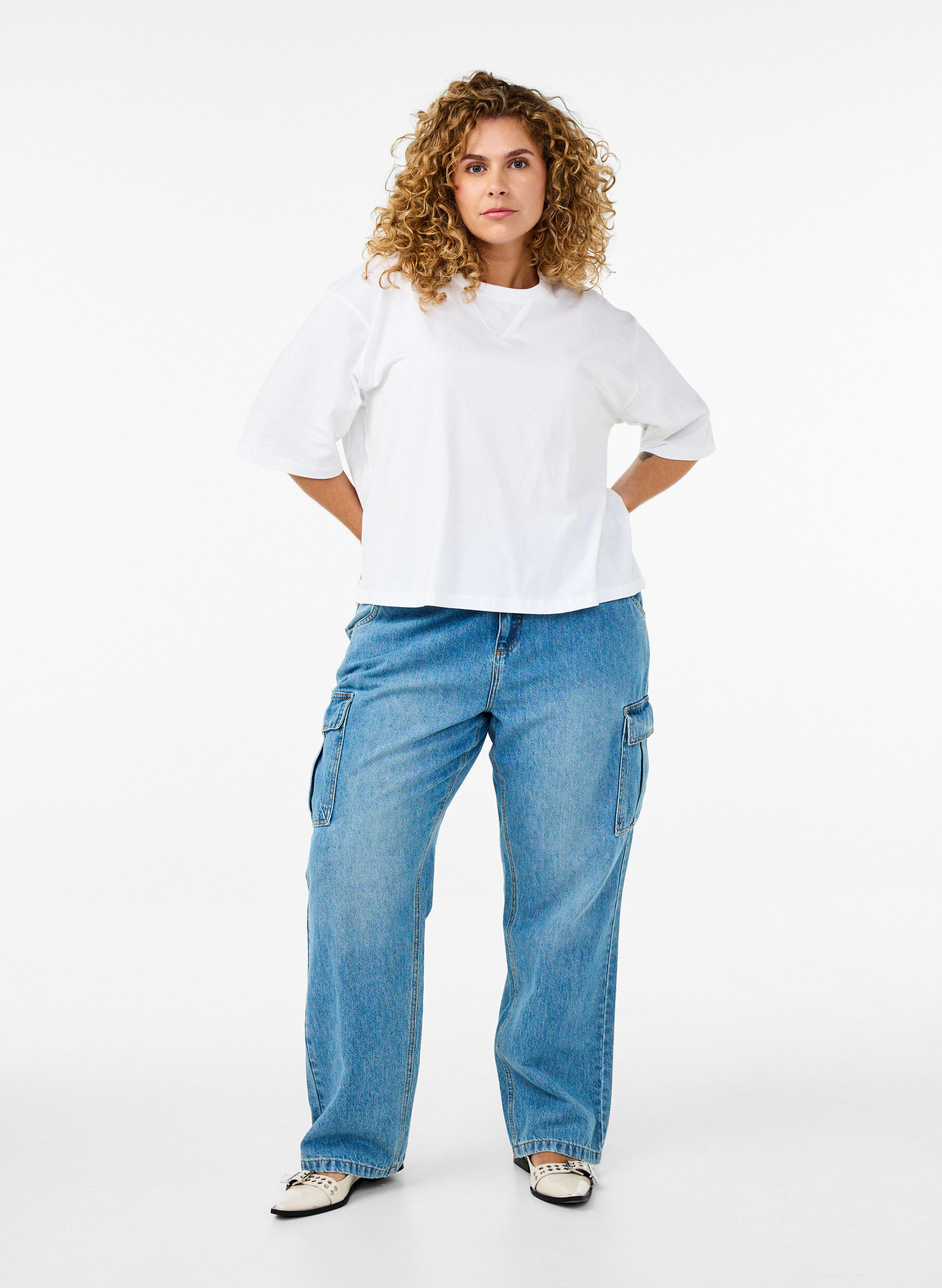 Zizzi Laatikkomallinen t-paita luomupuuvillasta, Valkoinen, Model image number 1