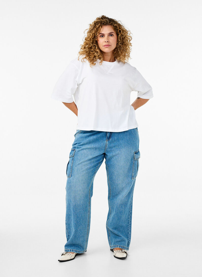 Boksi-mallinen T-paita luomupuuvillasta, Valkoinen, Model image number 1