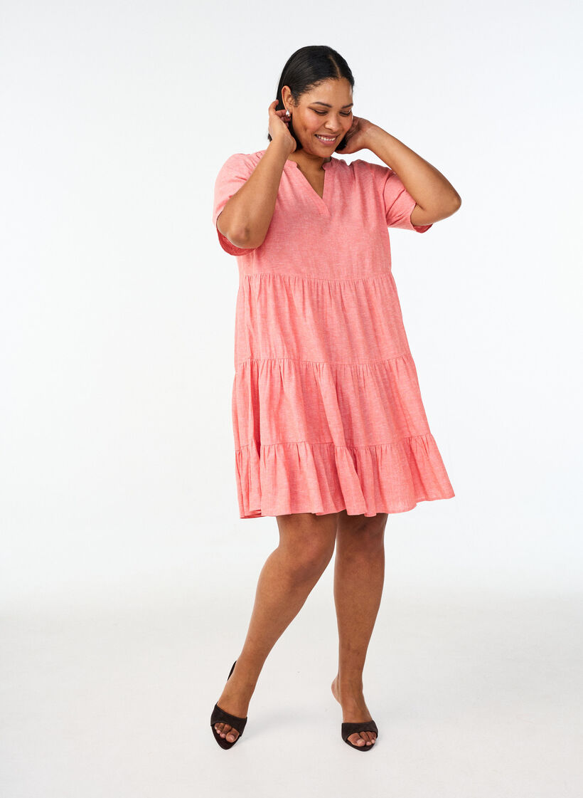 Polvipituinen A-linjainen mekko pellava- ja viskoosisekoitteesta, Oranssi, Model image number 1