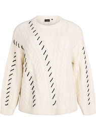 Neulepusero palmikkokuviolla ja kontrastiyksityiskohdilla, Beige