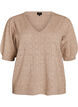 Lyhythihainen neulepusero pointelle-kuviolla, Beige, Packshot image number 0