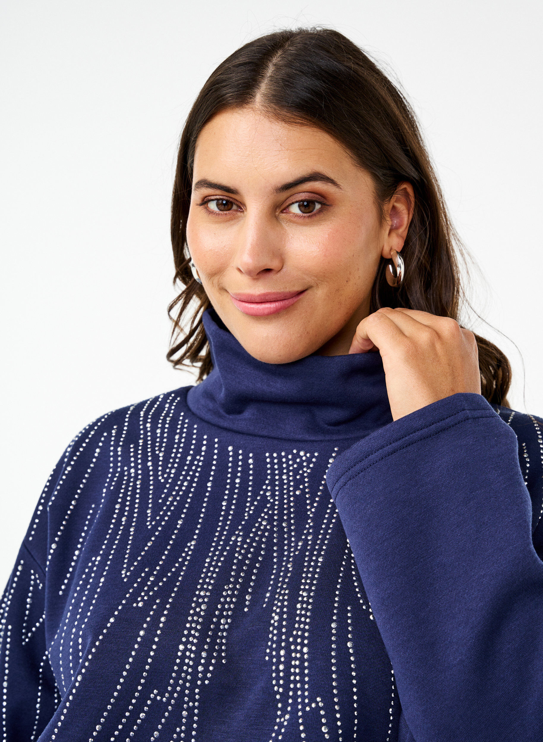 Zizzi Paita korkealla kauluksella ja strassikoristeilla, Naval Academy, Model image number 2