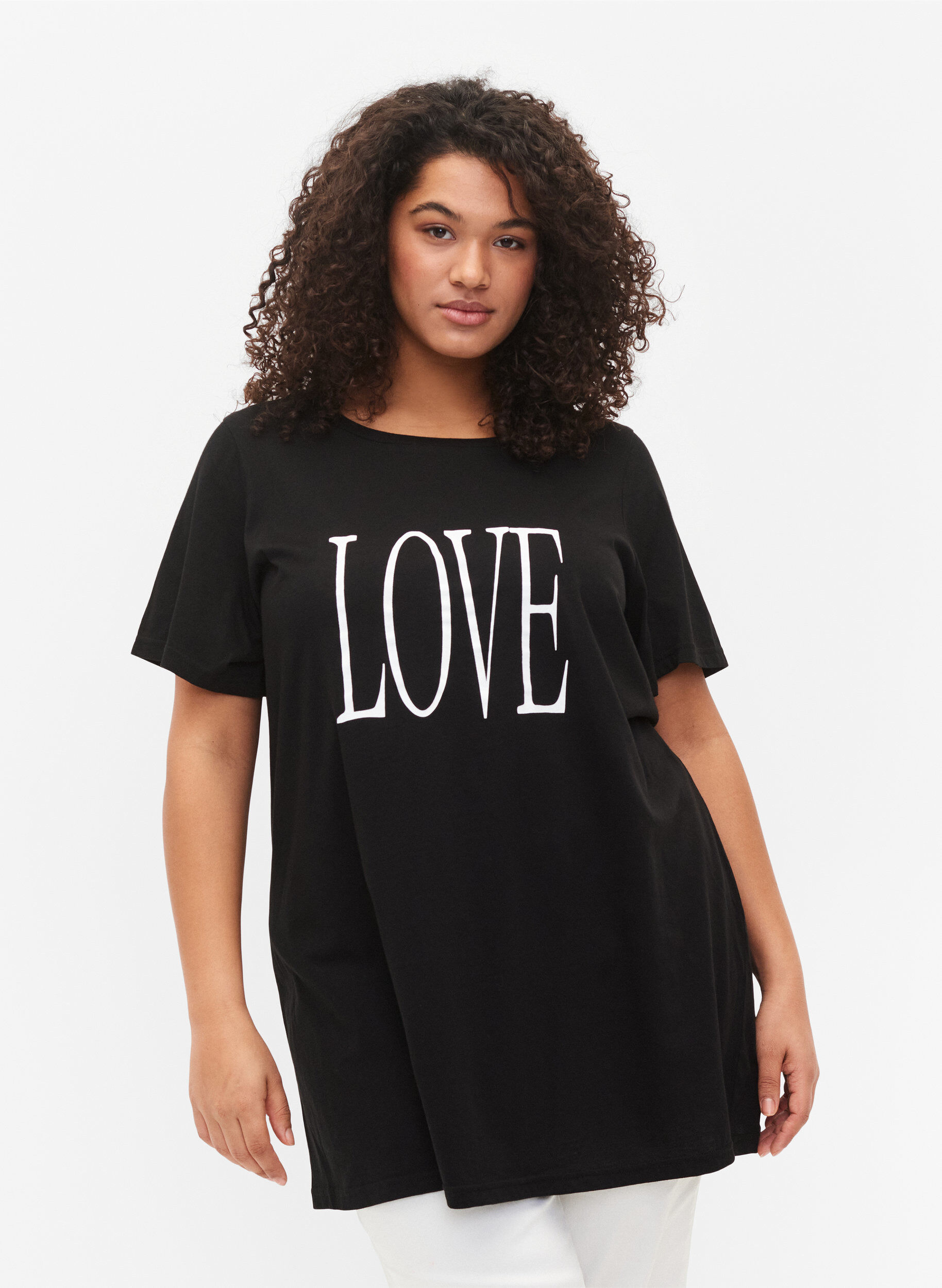 Zizzi Oversize t-paita printill&auml;, Black W. Love, Model image number 0