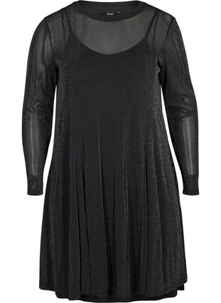 Pitkähihainen mekko kimalteella, Black, Packshot image number 0