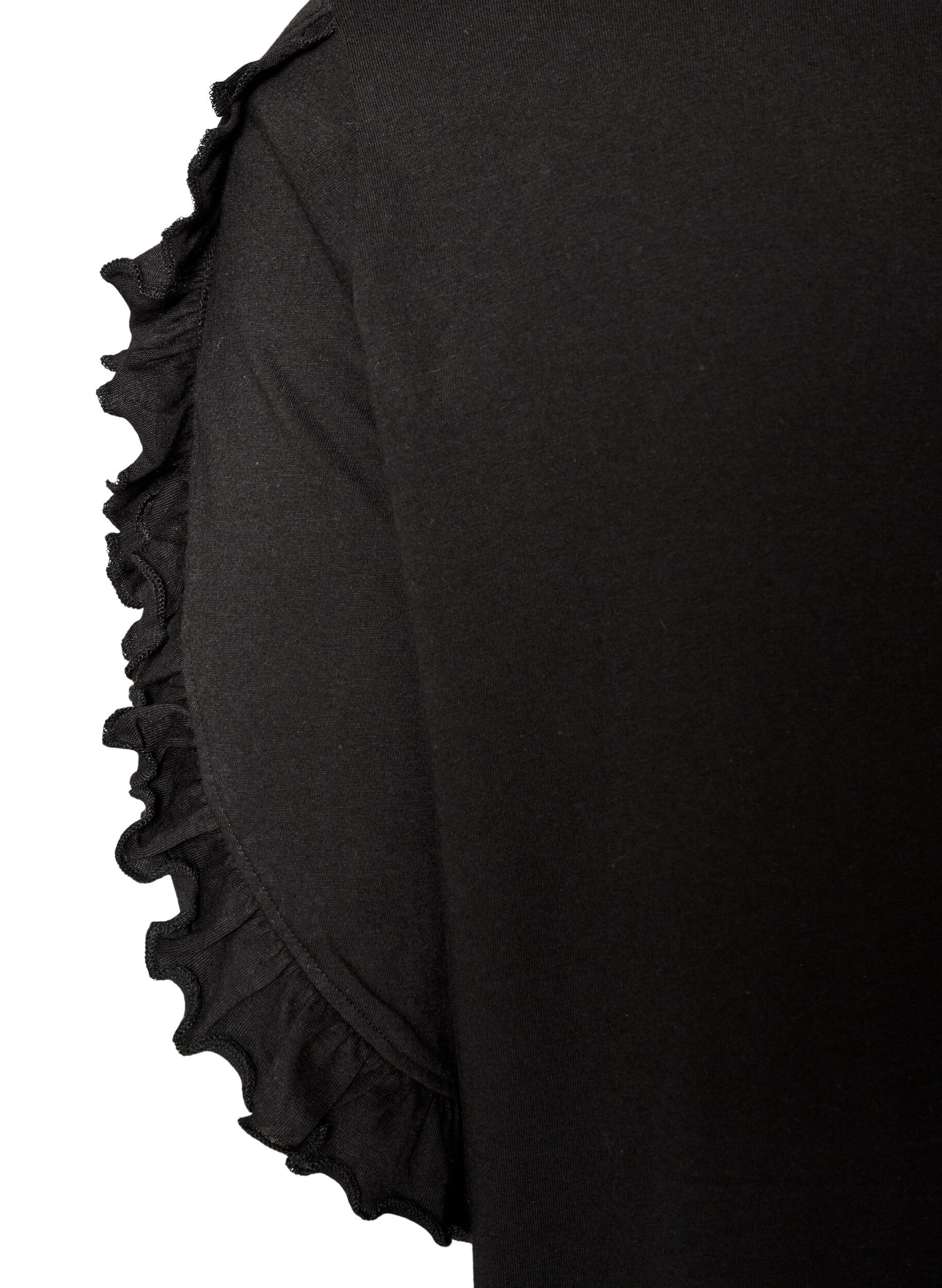 ZizziLuomupuuvillainen y&ouml;paita r&ouml;yhel&ouml;hihoilla, Musta, Packshot image number 3