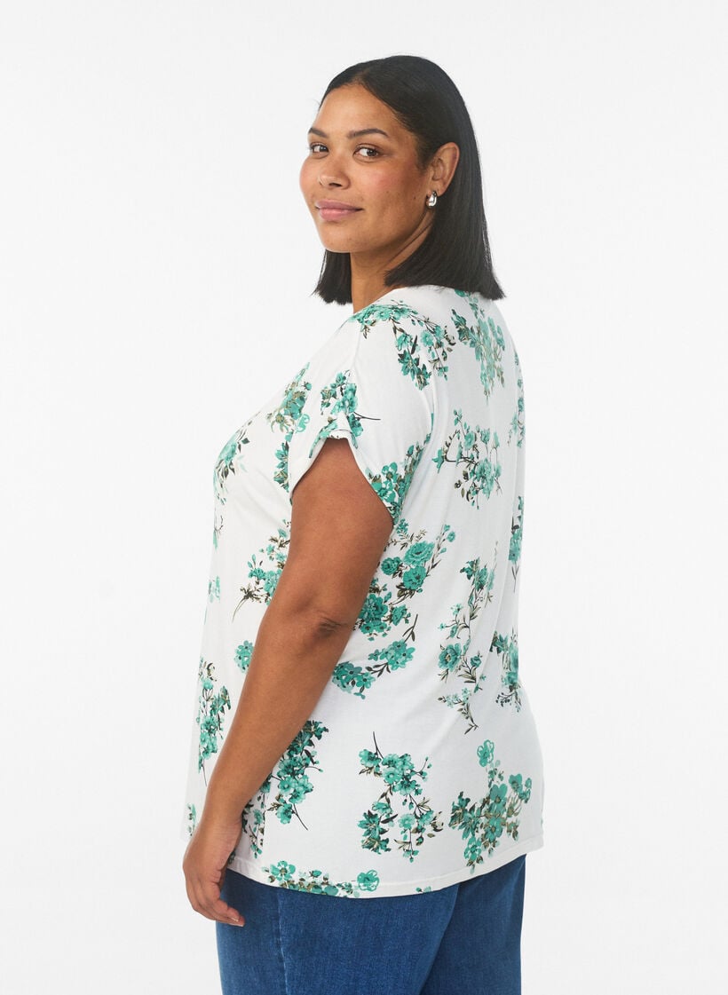 T-paita kukkakuvioinnilla, Valkoinen, Model image number 2