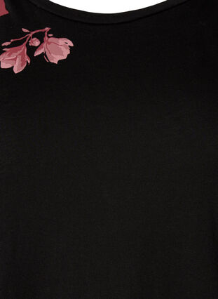 Puuvillainen yömekko kukkakuosilla, Black, Packshot image number 2