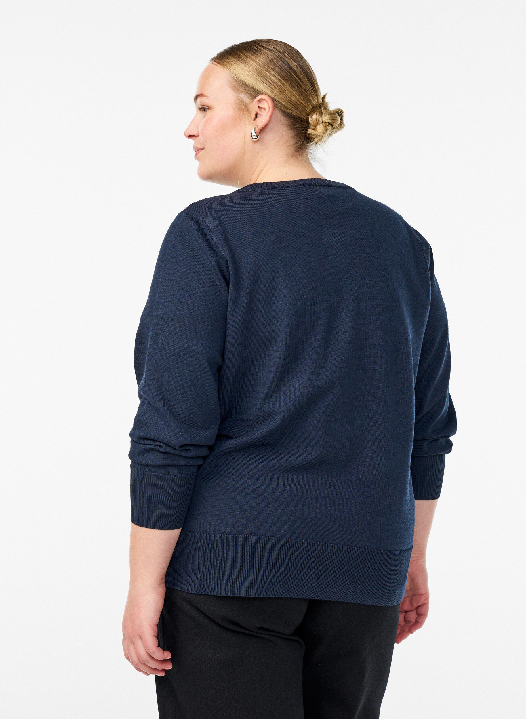 ZizziHienoneulottu neuletakki py&ouml;re&auml;ll&auml; p&auml;&auml;ntiell&auml;, Sininen, Model image number 2