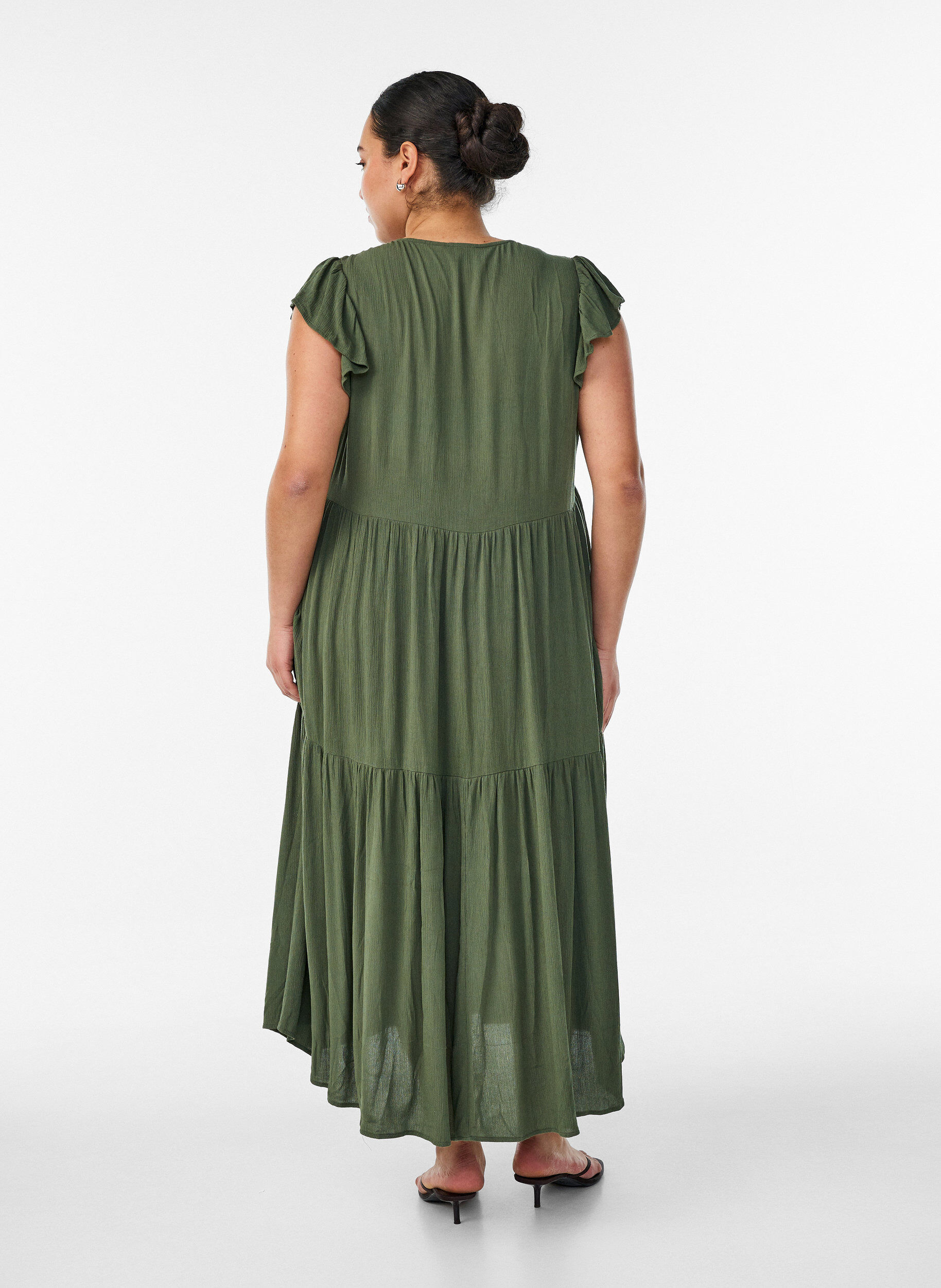 ZizziMidimekko viskoosista r&ouml;yhel&ouml;hihoilla, Vihre&auml;, Model image number 2