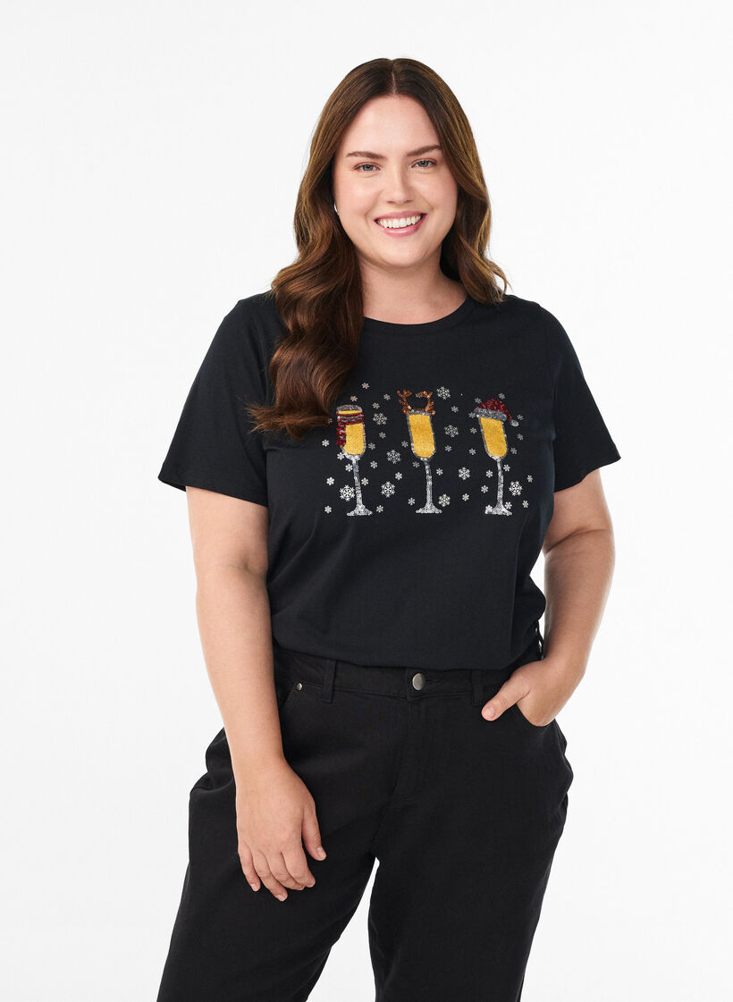 Joulupaita luomupuuvillasta, Musta, Model image number 0