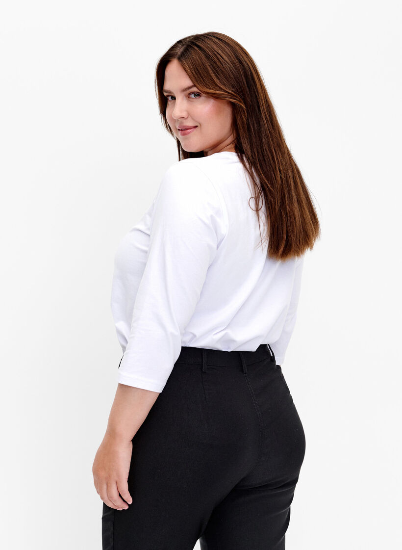 Puuvillainen perus t-paita 3/4-hihoilla, Valkoinen, Model image number 2