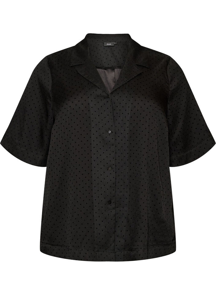 Pilkkukuvioinen puseropaita kauluksilla, Musta, Packshot
