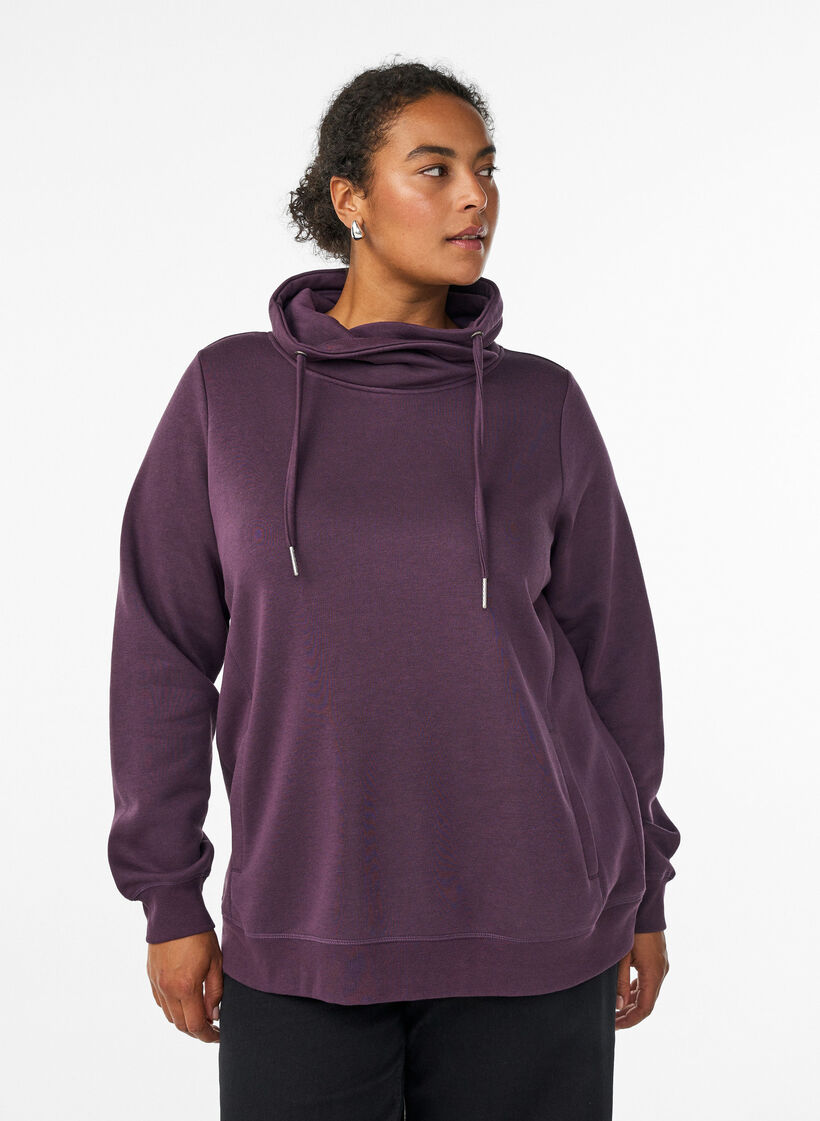 Collegepaita korkealla kauluksella ja taskuilla, Violetti, Model image number 0