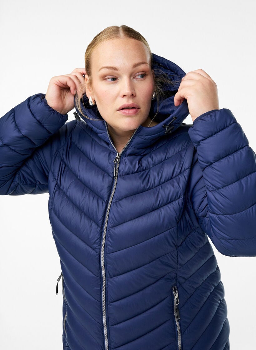 Kevyttakki hupulla, Sininen, Model image number 3