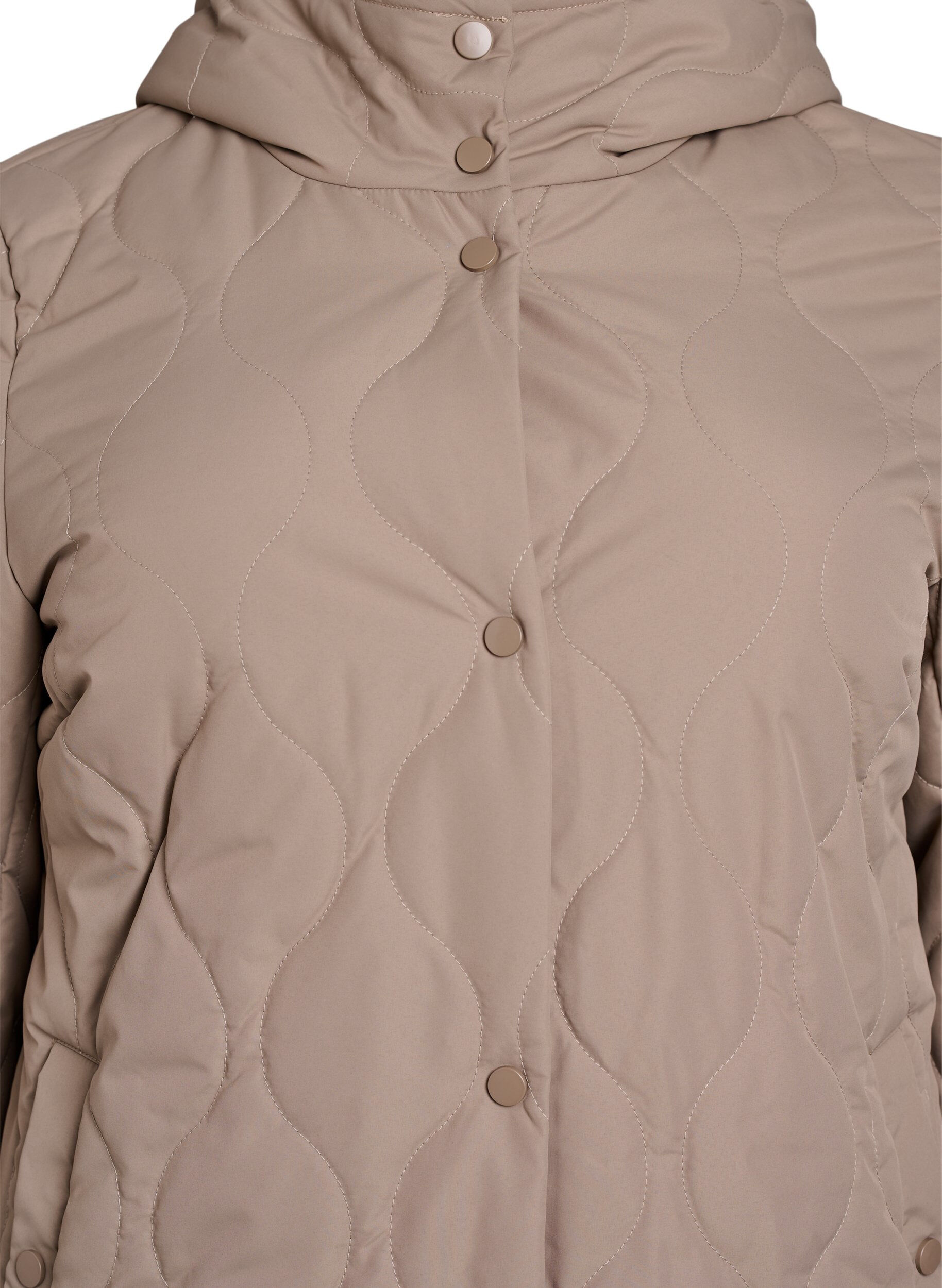 Zizzi Keskipitk&auml; tikattu takki hupulla, Ruskea, Packshot image number 2