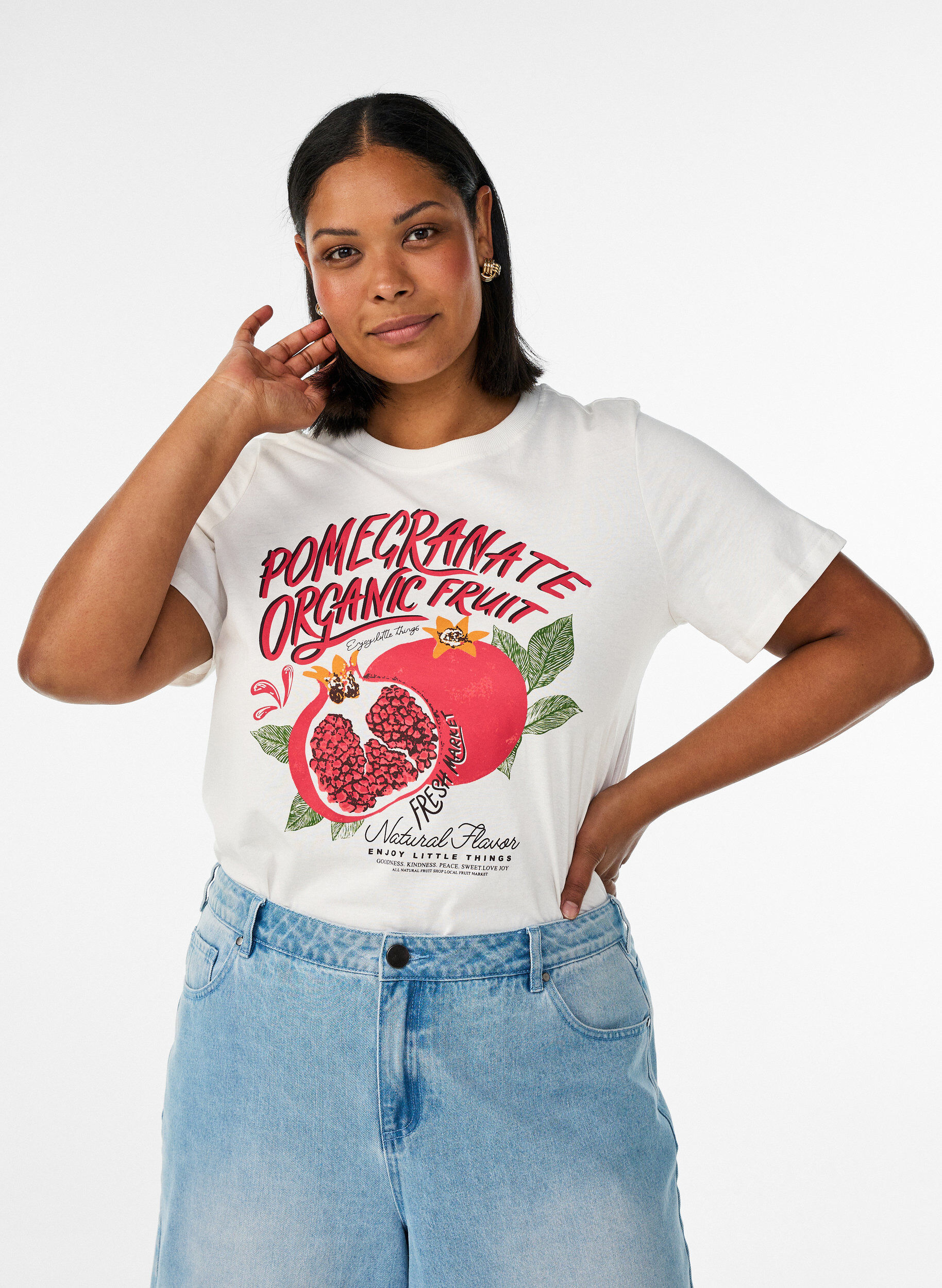 Puuvillainen T-paita printill&auml;, Valkoinen, Model