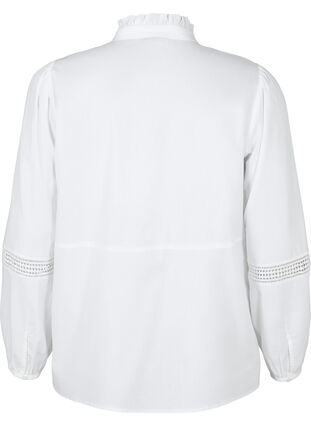 Paitapusero, jota koristavat röyhelökaulus ja virkattu nauha, Bright White, Packshot image number 1