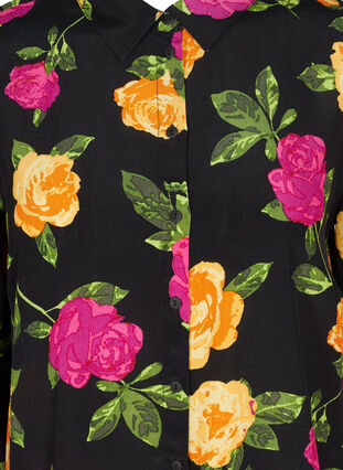 Kukallinen paitapusero napeilla ja smokkirypytyksellä, Black Flower AOP, Packshot image number 2
