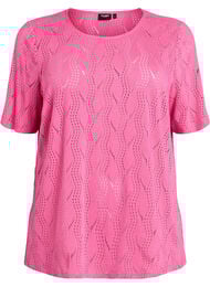 Jersey T-paita silmukkakuviolla, Vaaleanpunainen