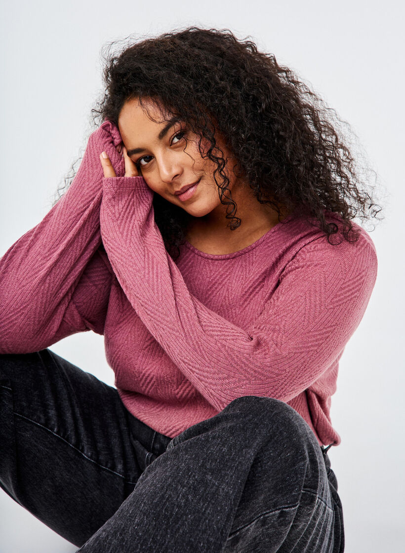 Kuvioitu paita pitkillä hihoilla, Ruskea, Image image number 0