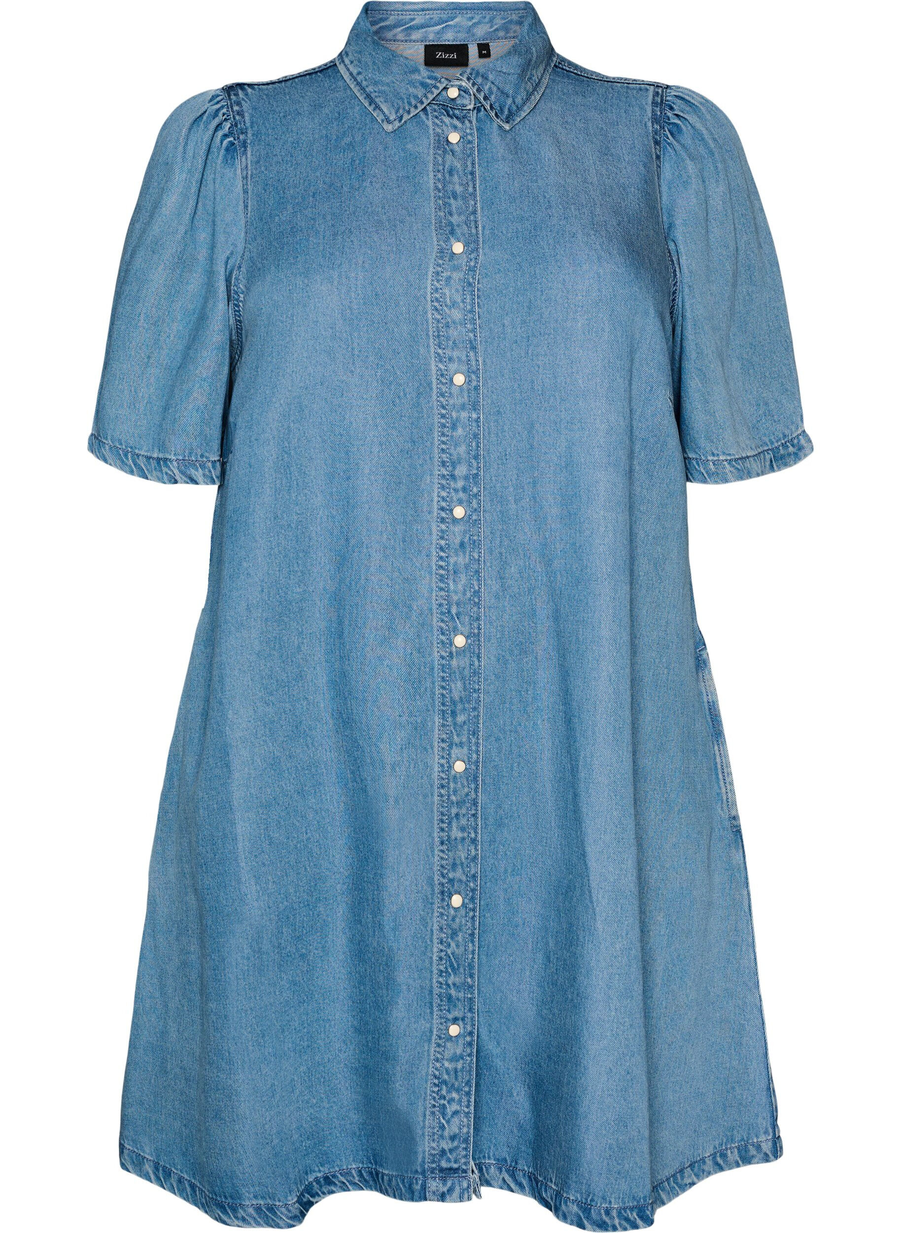 ZizziLyocell-denimmekko napeilla ja lyhyill&auml; hihoilla, Sininen, Packshot image number 0