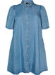 Lyocell-denimmekko napeilla ja lyhyill&auml; hihoilla, Sininen, Packshot image number 0