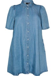 Lyocell-denimmekko napeilla ja lyhyill&auml; hihoilla, Sininen